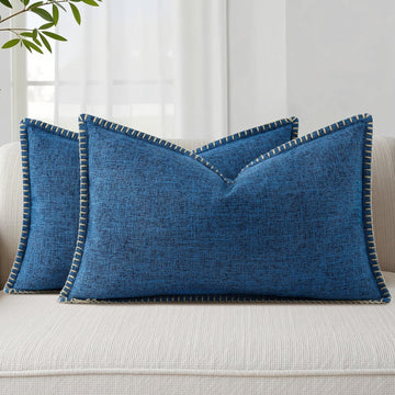 Patriotic Summer Decorative Throw Pillow Covers 12x20 Set of 2 Lumbar Faux Linen Outdoor Neutral Farmhouse Coastal