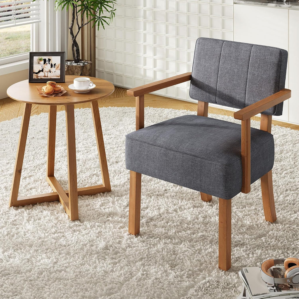 Mid-Century Modern Accent Chair with Soild Wood Frame,Vertical Striped Linen Upholstered Living Room Chair, Reading