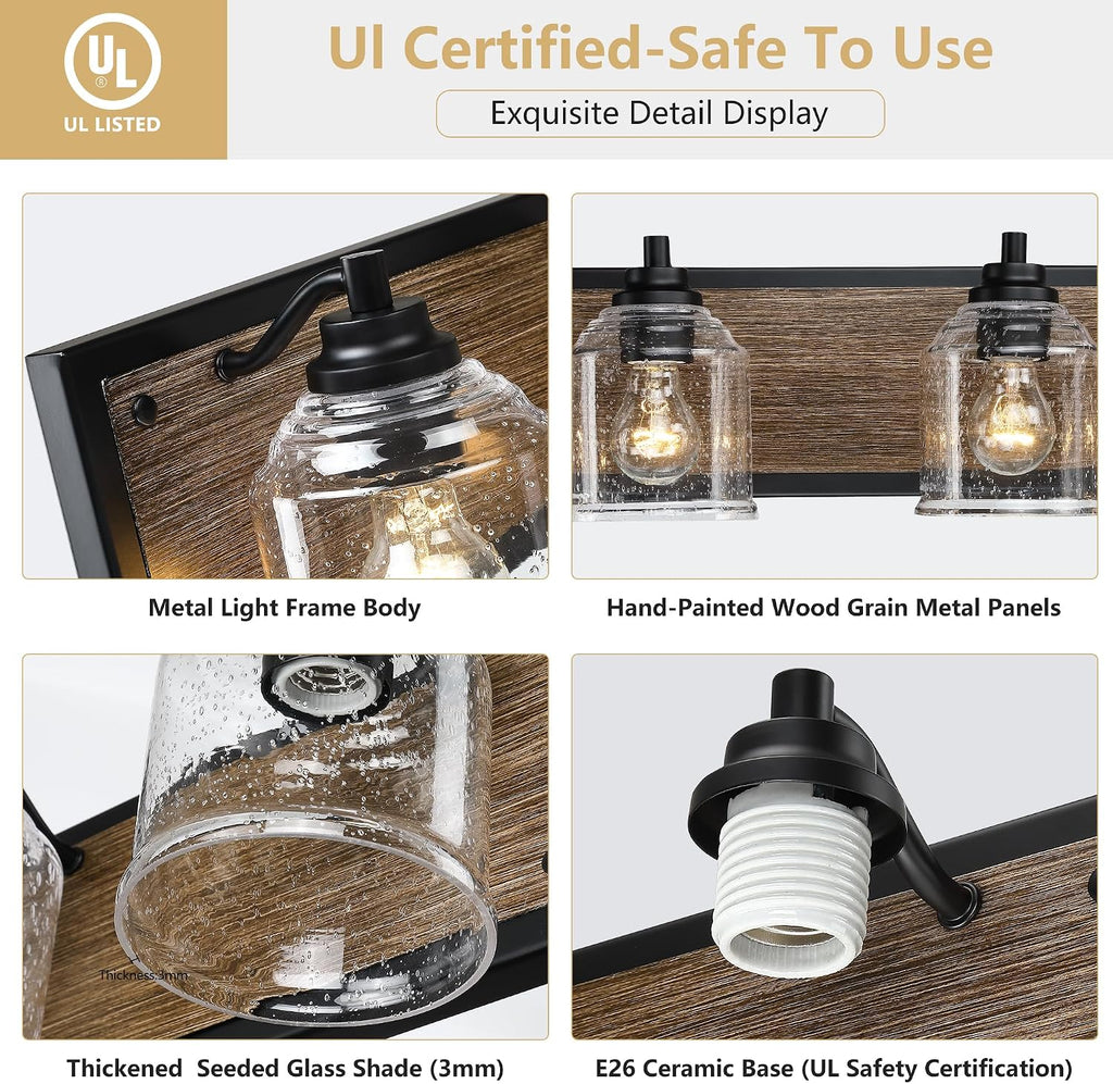23" 3-Light Farmhouse Bathroom Vanity Light with Bubble Glass, Brown | Farmhouse Rustic style, Metal base with