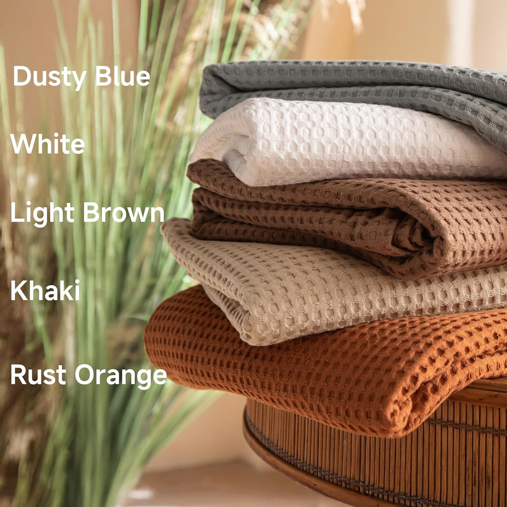 100% Cotton Waffle Weave Throw Blanket 40"x50", Soft Lightweight Breathable Cozy Washed, Layer Blanket, Farmhouse