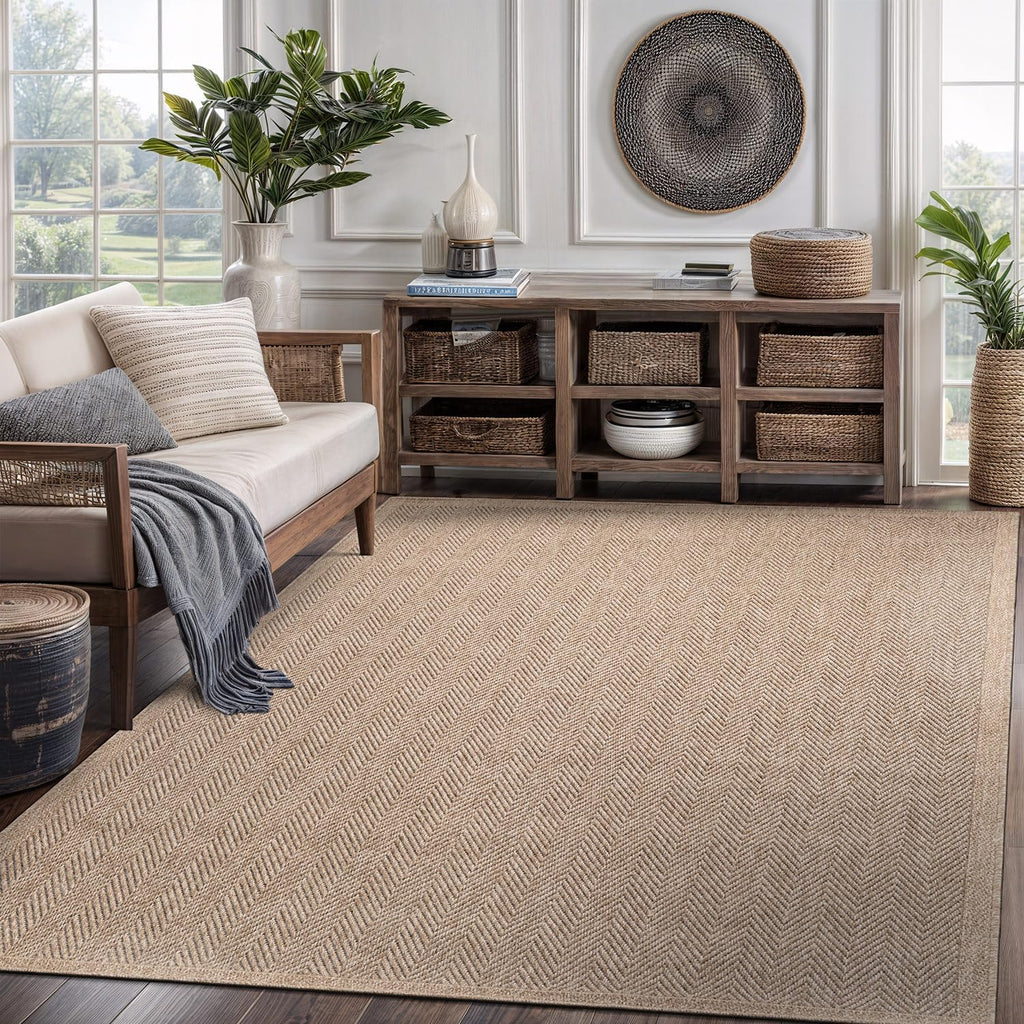 Easy Jute Rug 5x7, Indoor Outdoor Natural Color Fiber Area Rugs