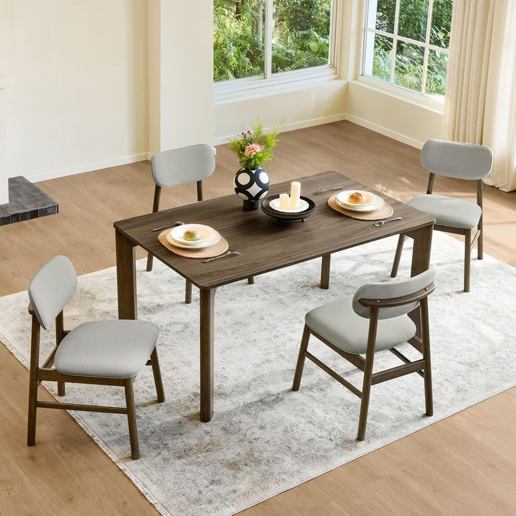 59" Mid Century Modern Dining Table for 6, Rectangle Wood Kitchen & Dining Room Table, Solid Rubberwood Frame, Walnut