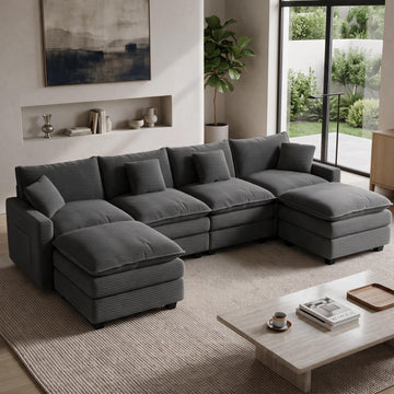 140" Modular Sectional Sofa, U Shaped Deep Seat Cloud Couch