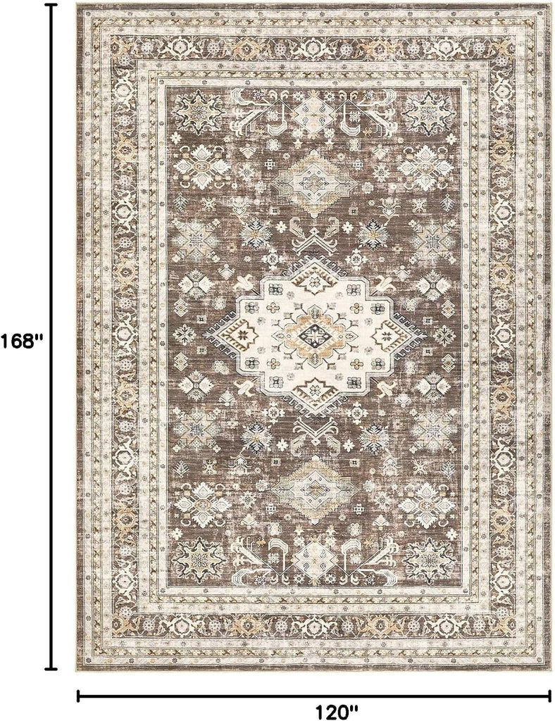 10x14 Area Rug, Washable, Traditional, Dark Brown