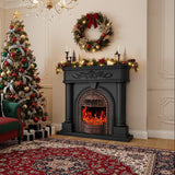 50 Inch Solid Wood Electric Fireplace with Mantel, Roman Column Fireplace TV Stand with Birdcage Heater Insert, Antique Bronze Finish