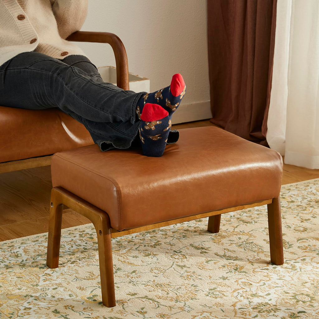 15.5"(H) Footrest Stool, Leatherette Ottoman, Accent Padded Sofa Foot Stool for Accent Chair, Wood Frame Foot Rest