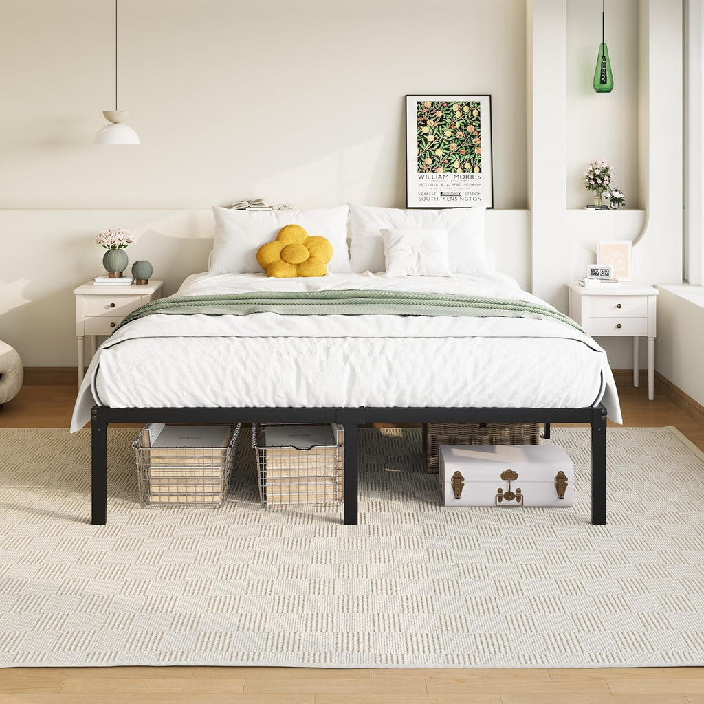 Full Bed Frame, 14 inch Metal Platform Beds with Storage Space, No Box Spring Needed and Easy Assembly, Black