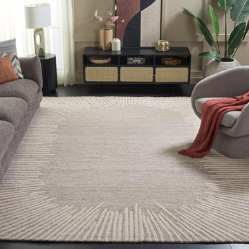 Handmade Wool Area Rug 9x12 - Abstract - X-Large - Modern Design, Natural & Ivory