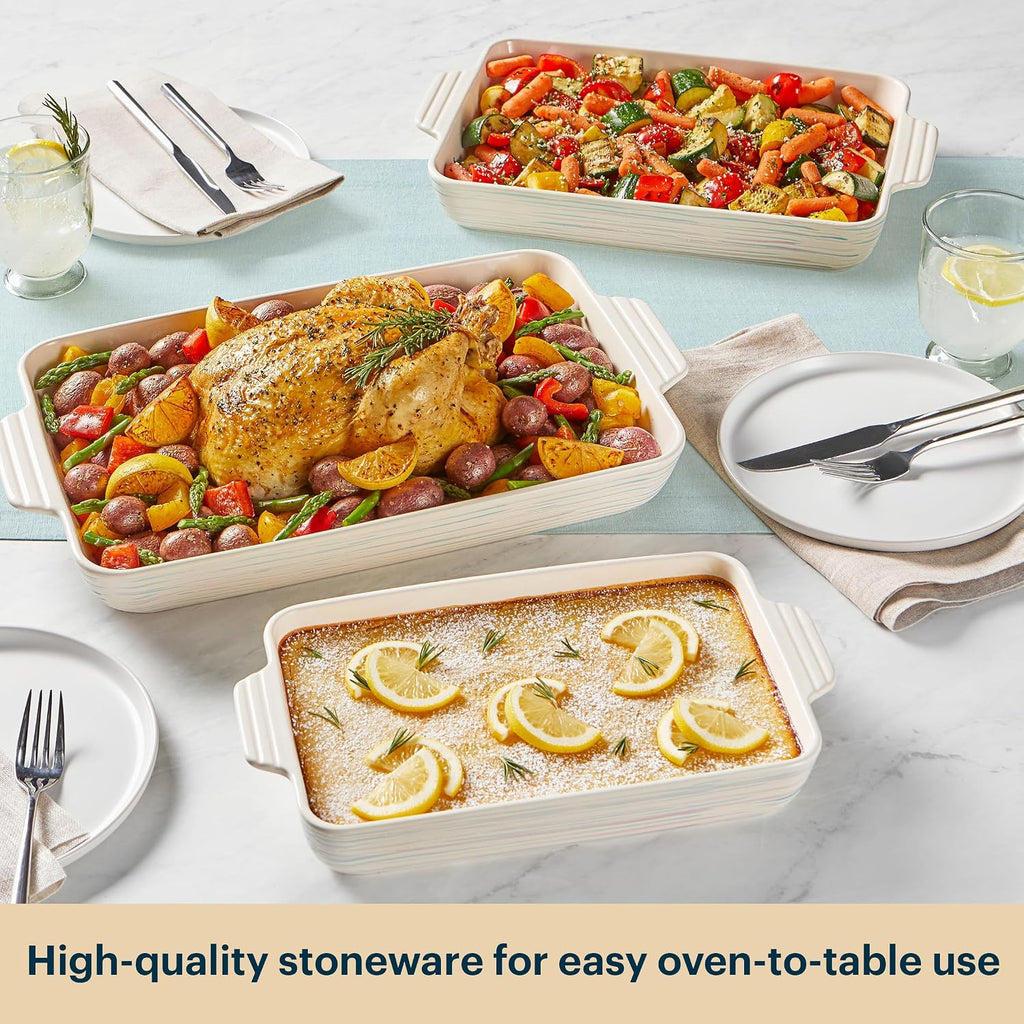 3-Piece Ceramic Bakeware Set, Nonstick Casserole Dish with Handles | Lead and cadmium free, preheated oven safe