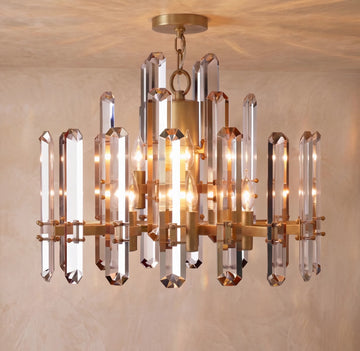 Inspired Bonnington Style 24 Inch Round Crystal Chandelier Lacquered Burnished Brass - Main Product View