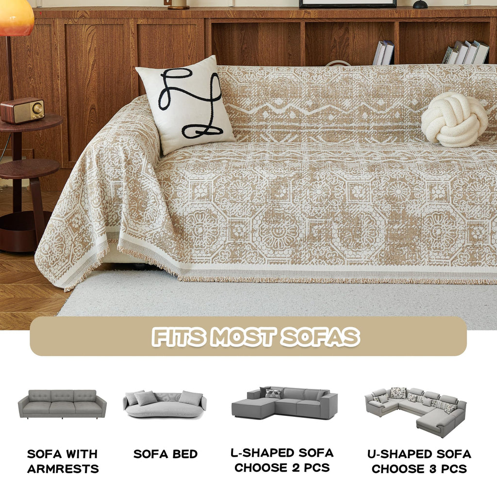 Boho Couch Cover Sofa Slipcover for Sectional Sofa Covers Protector Universal Use Chenille Blend Thick Fabric