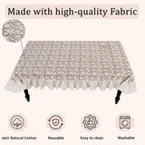 Oak Brown Ruffle Block Print Tablecloth 100% Cotton 60x120 Rectangle Floral Table Cover, Elegant, Vi