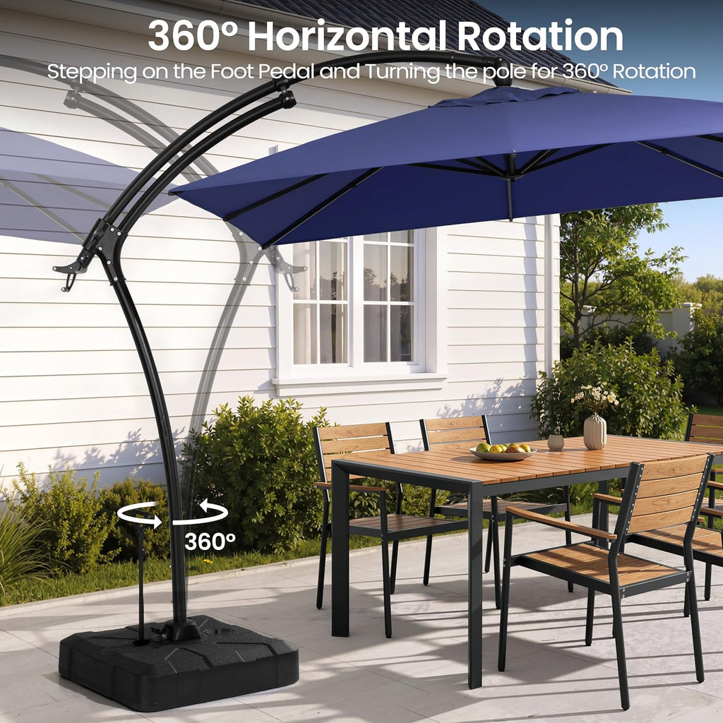 9-11FT Offset Cantilever Umbrella with 350LBS Wheeled Base Included | 360-degree adjustment, Aluminum & iron frame - Nav