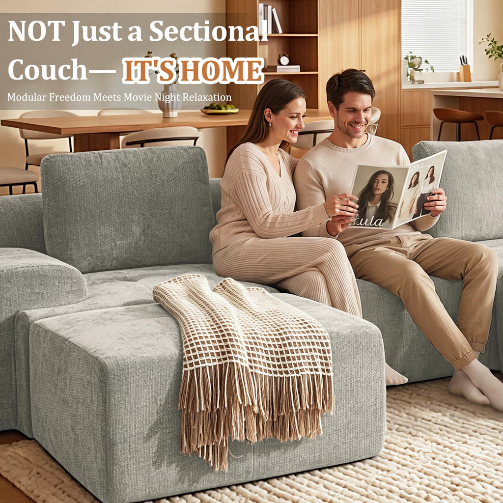 196" U Shaped Oversized Boneless Couch, Comfort Cloud Sectional Couches, Modular Sofa High Back & Extra Deep Seat