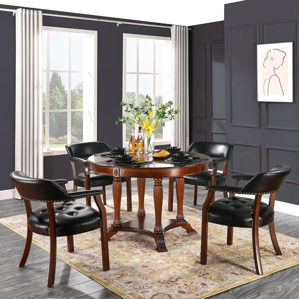 Set of 4 Faux Leather Dining Chairs with Arms, Dining Chair with Supportive Back, Game Poker Table Chairs, Caption's
