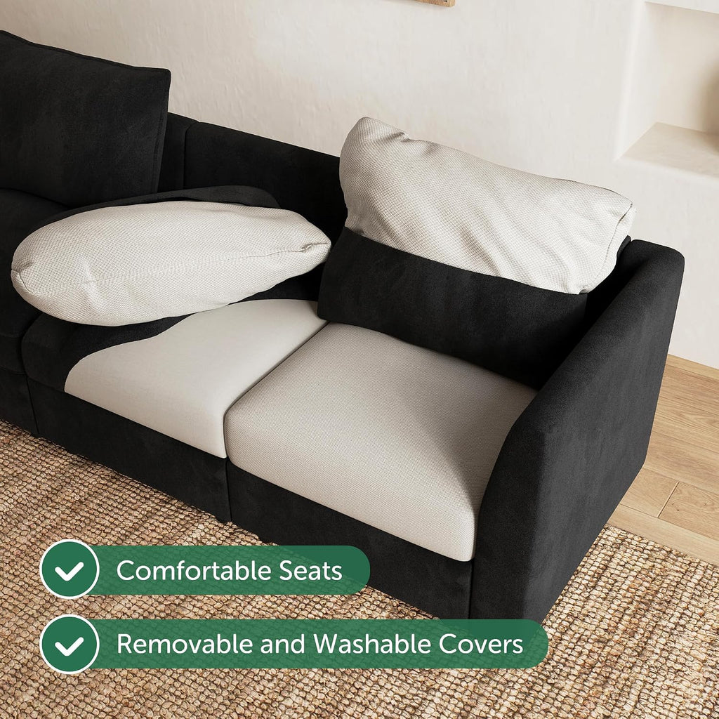 Modular Sectional Couch L Shaped Sectional Sofa with Storage Velvet Convertible Sectional Couches ,Black