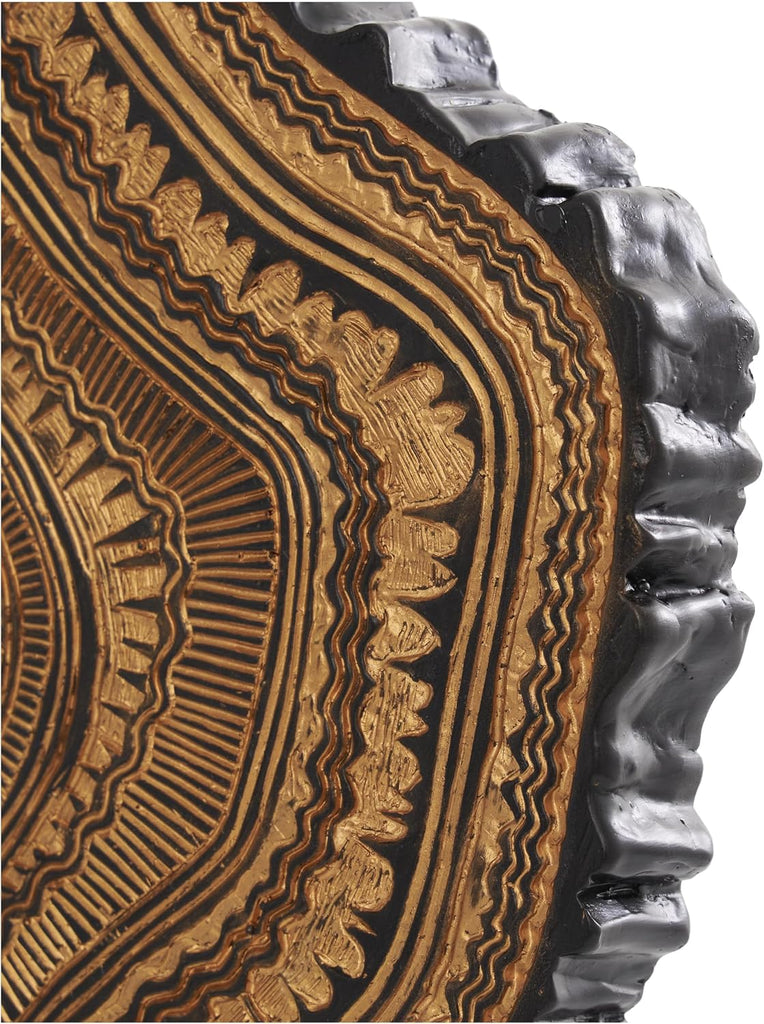 79 Resin Tribal Decorative Sculpture Abstract Carved Home Decor Statue with Black Stand and Wavy Edge, Accent
