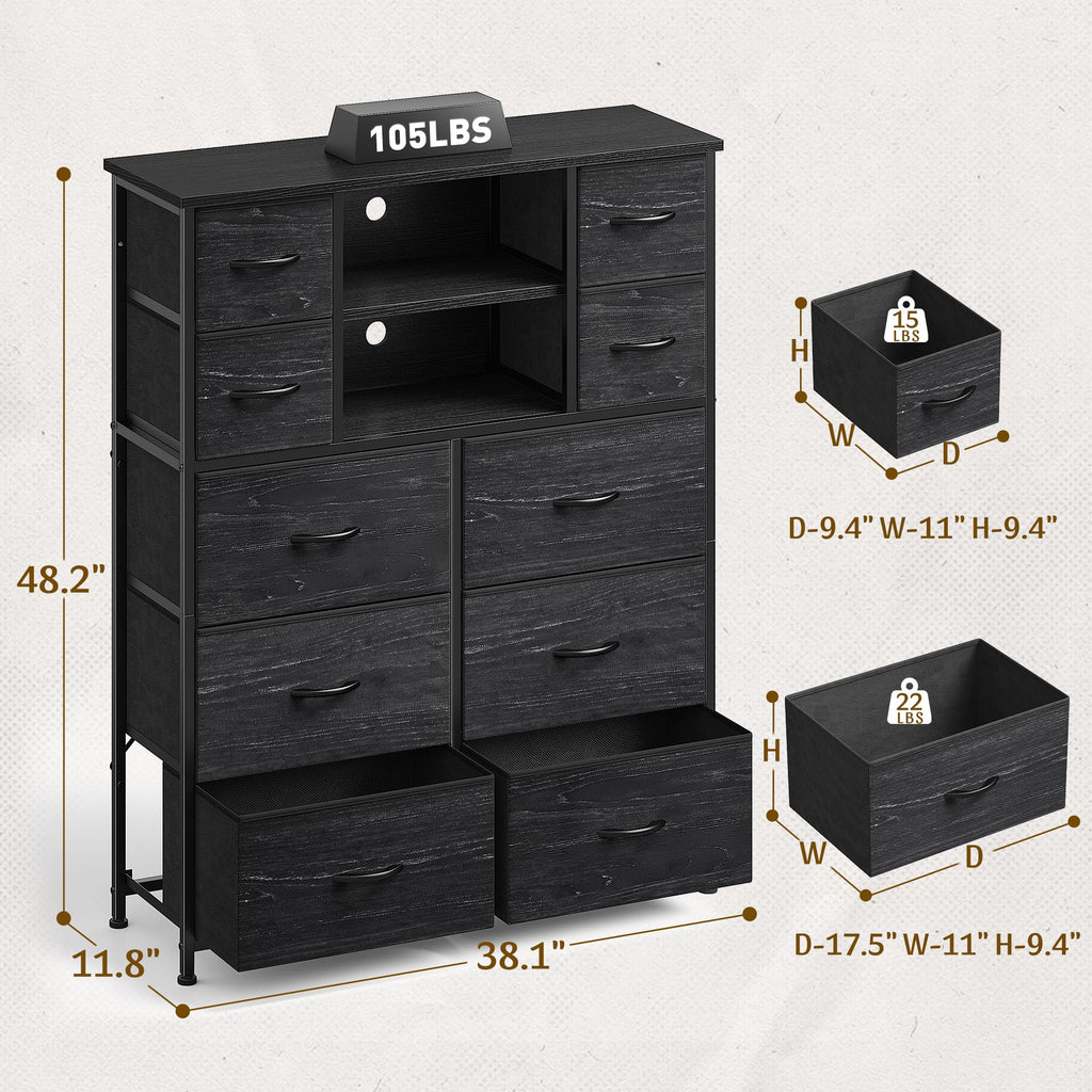 10-Drawer Dresser, 48"H Organizer Storage for clothes