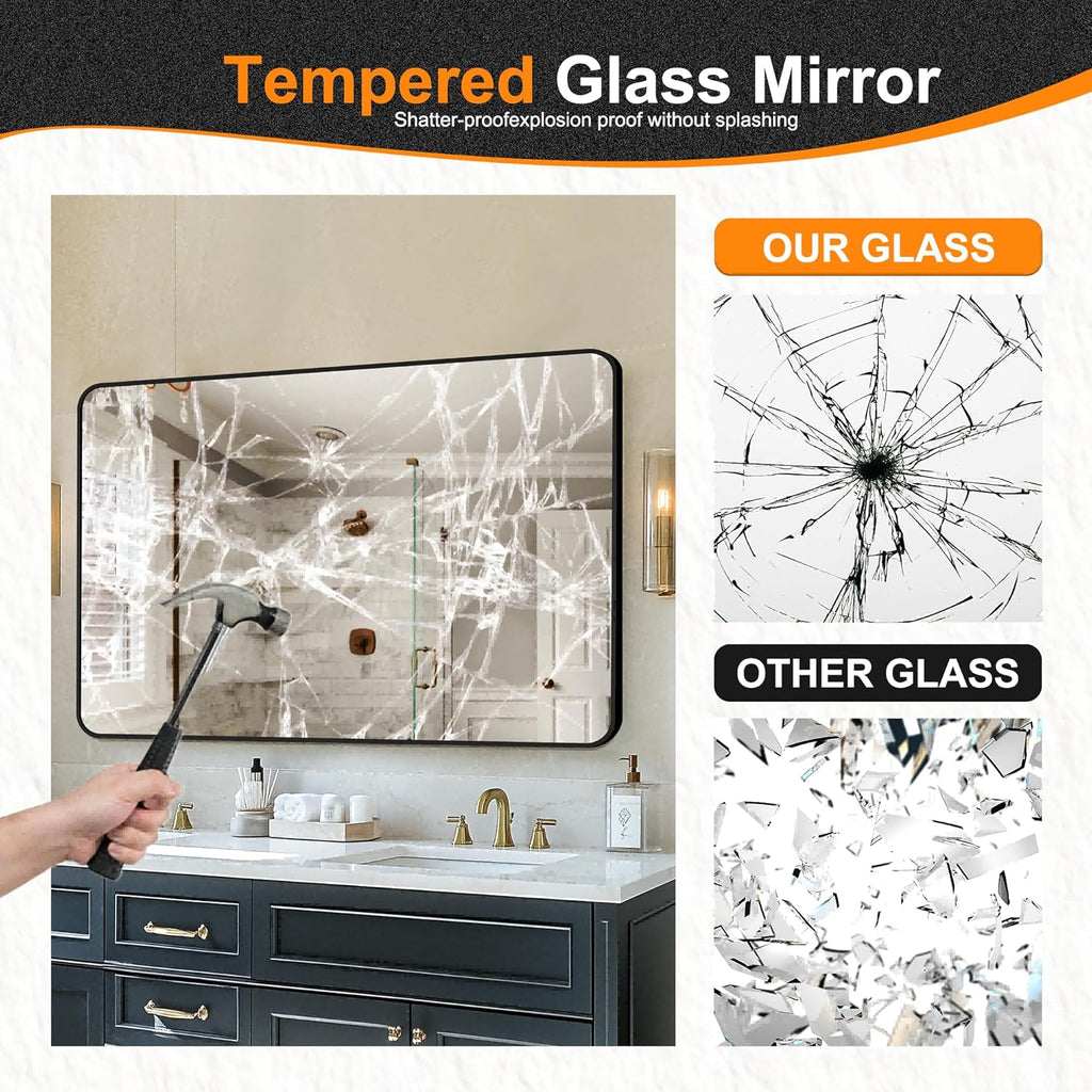 Black Framed Bathroom Vanity Mirror for Over Sink, 50x30 Inch High-Definition Wall Mirror with Horizontal/Vertical