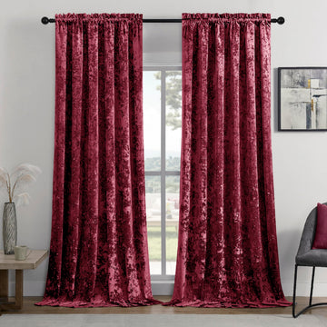 Burgundy Red Crushed Velvet Curtains 52x96inch Rod Pocket-2P
