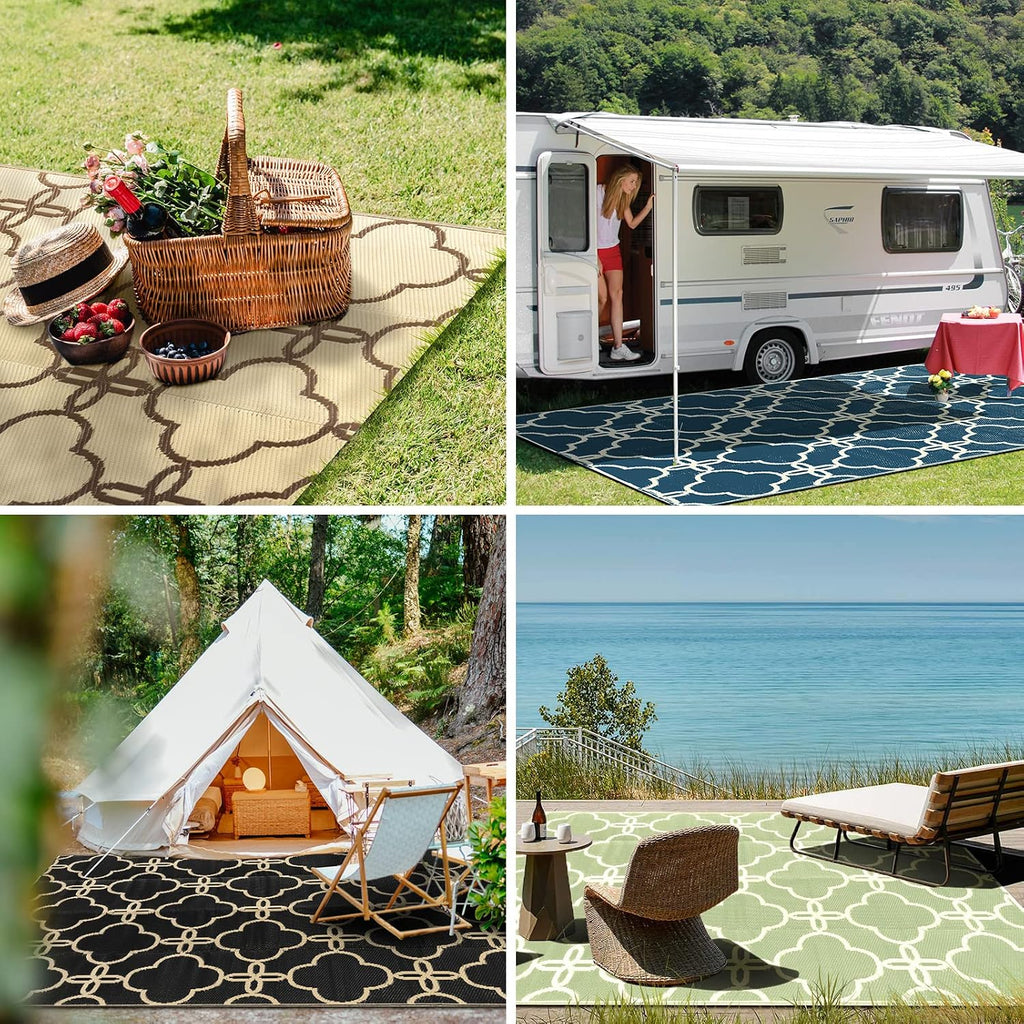 Sage Green Outdoor Plastic Straw Rug Waterproof, Clearance Reversible Camping Mats, 9x12 Large Outdoor Area Rugs with
