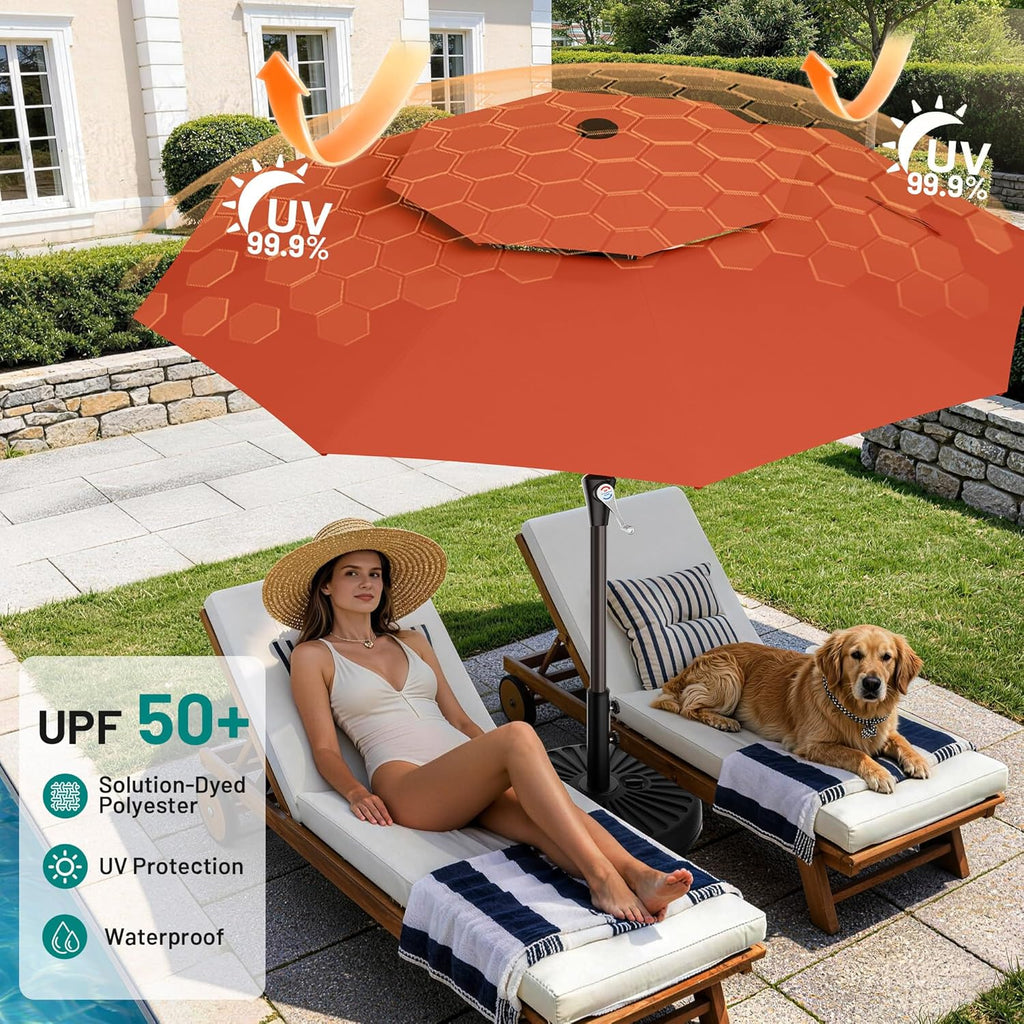 9ft 2 Tiers Patio Umbrella - Outdoor Umbrella Waterproof UV Protection