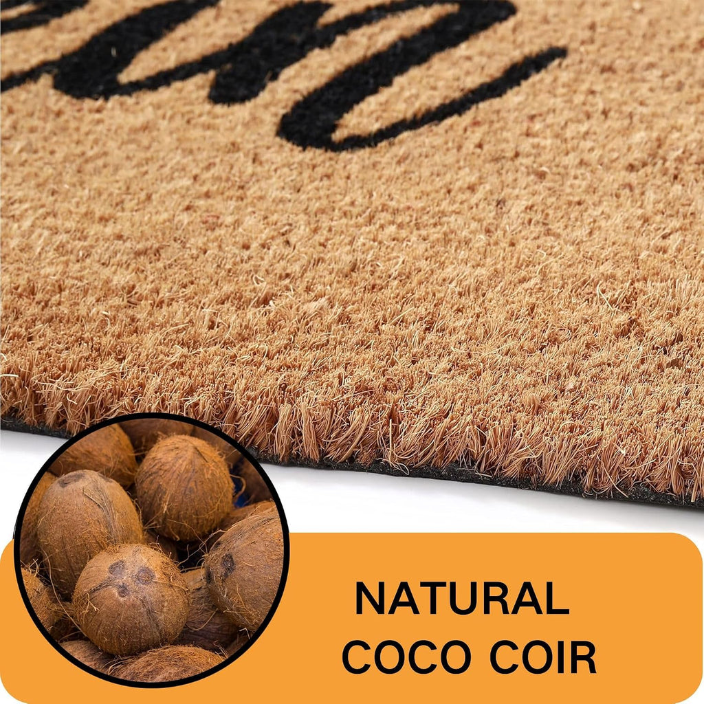 Halloween Door Mat Combo Set, Welcome Ghost Coco Coir Welcome Doormat + 28" x 43" Black and White Plaid Rug, Autumn