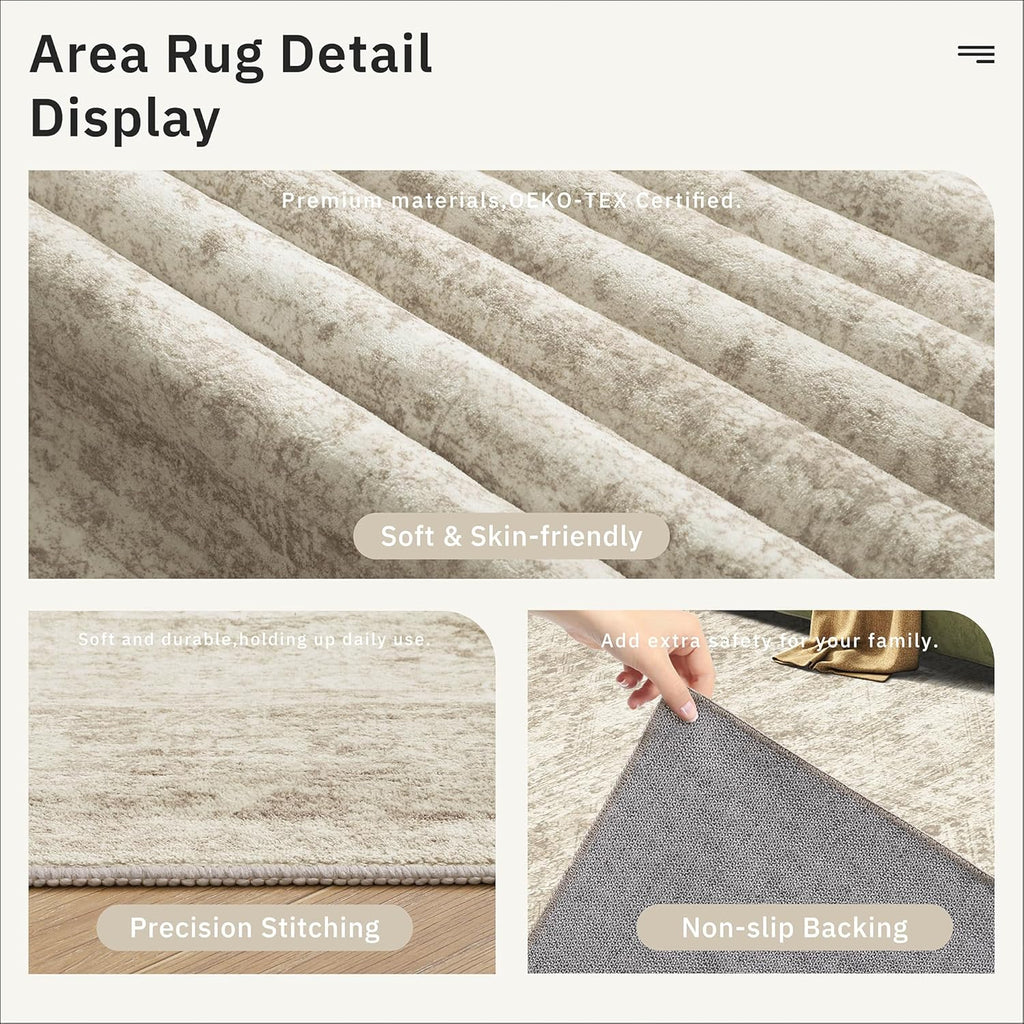 8x8 Beige Round Rug 8ft Living Room Circle Rug Vintage Round Area Rug Non Slip Indoor Carpet for Apa