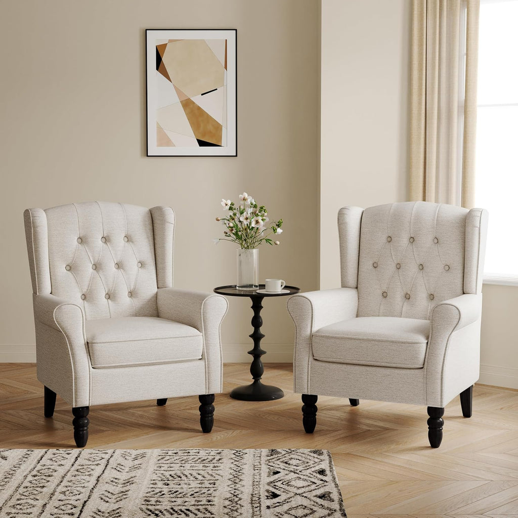 Accent Chair, High Back Upholstered Chair with Button Tufted, Mid-Century Modern Comfy Wingback Chair Reading
