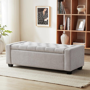 48" Ottoman with Storage, Light Gray Storage Ottoman Bench | Upholstered Entryway Bench with Seating , with Safety