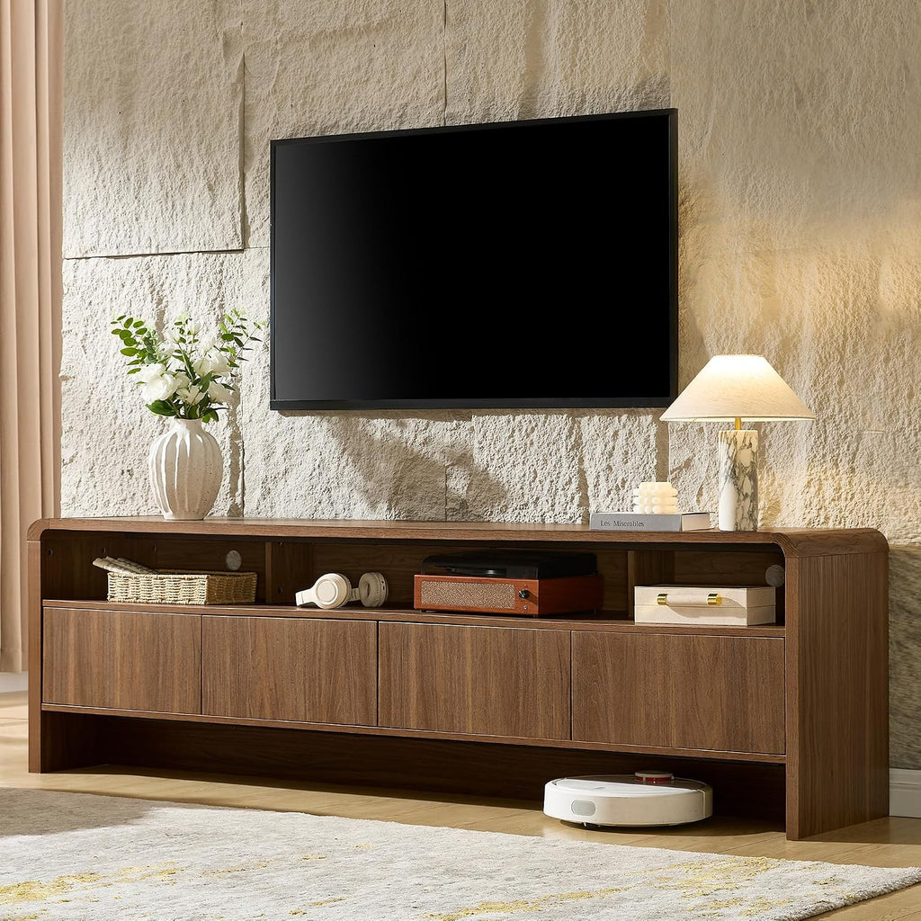 70" Modern TV Stand for TVs Up to 80", Wood TV Console with Curved Profile Design & 2 Storage Cabinets, Media Console