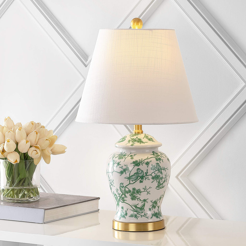 Penelope Ginger Jar 22" LED Table Lamp, White/Green