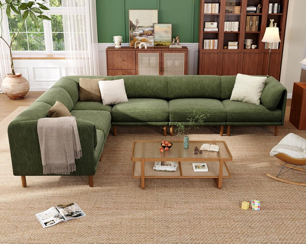 Modular Sectional Sofa,6 Seater L-Shaped Mid Century Modern Sectional Couch with Ottoman,Deep Seat Oversized