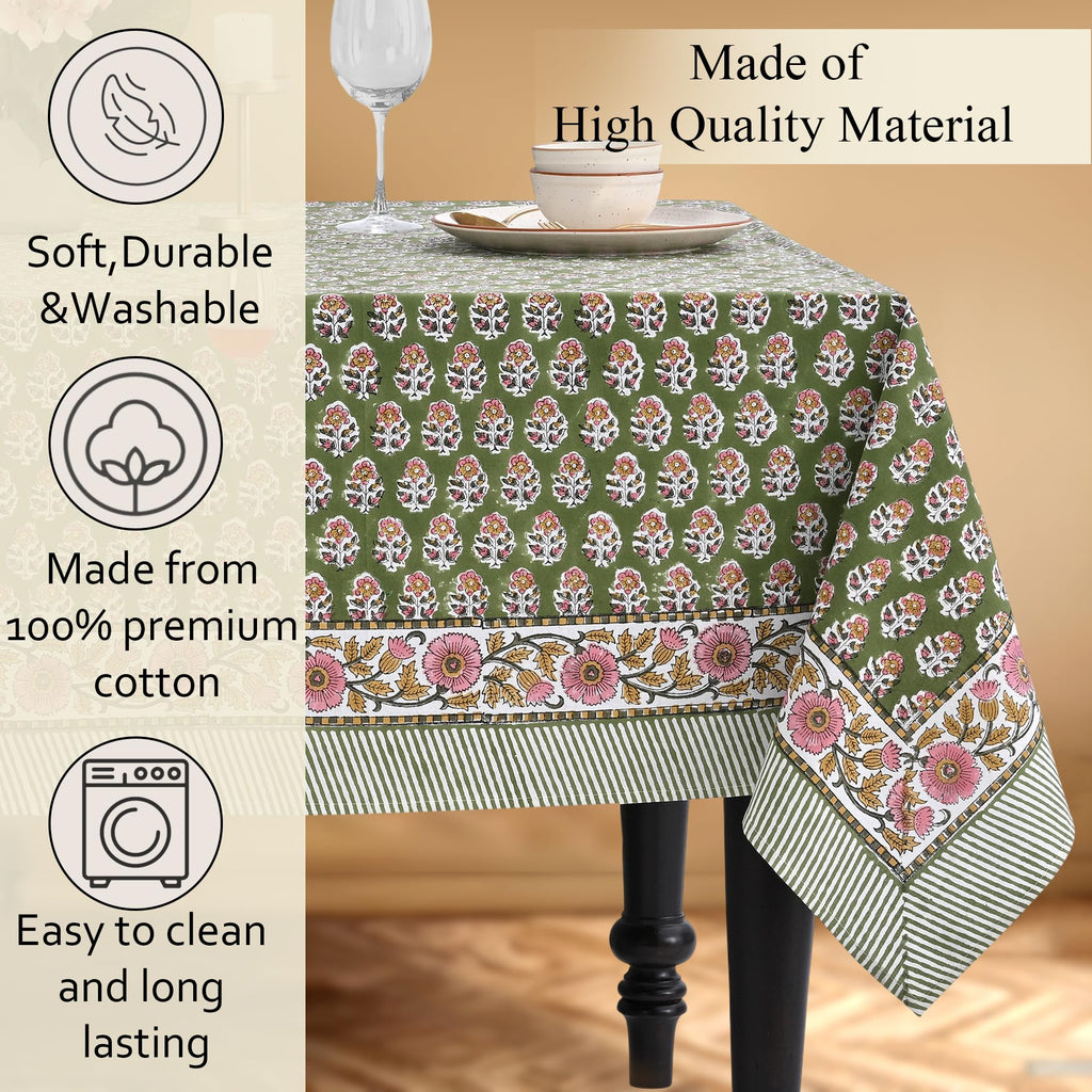 CPC Tablecloth 100% Cotton 60x60 Inch Indian Block Print Easter Square Table Cover, Table Cloth for Weddings