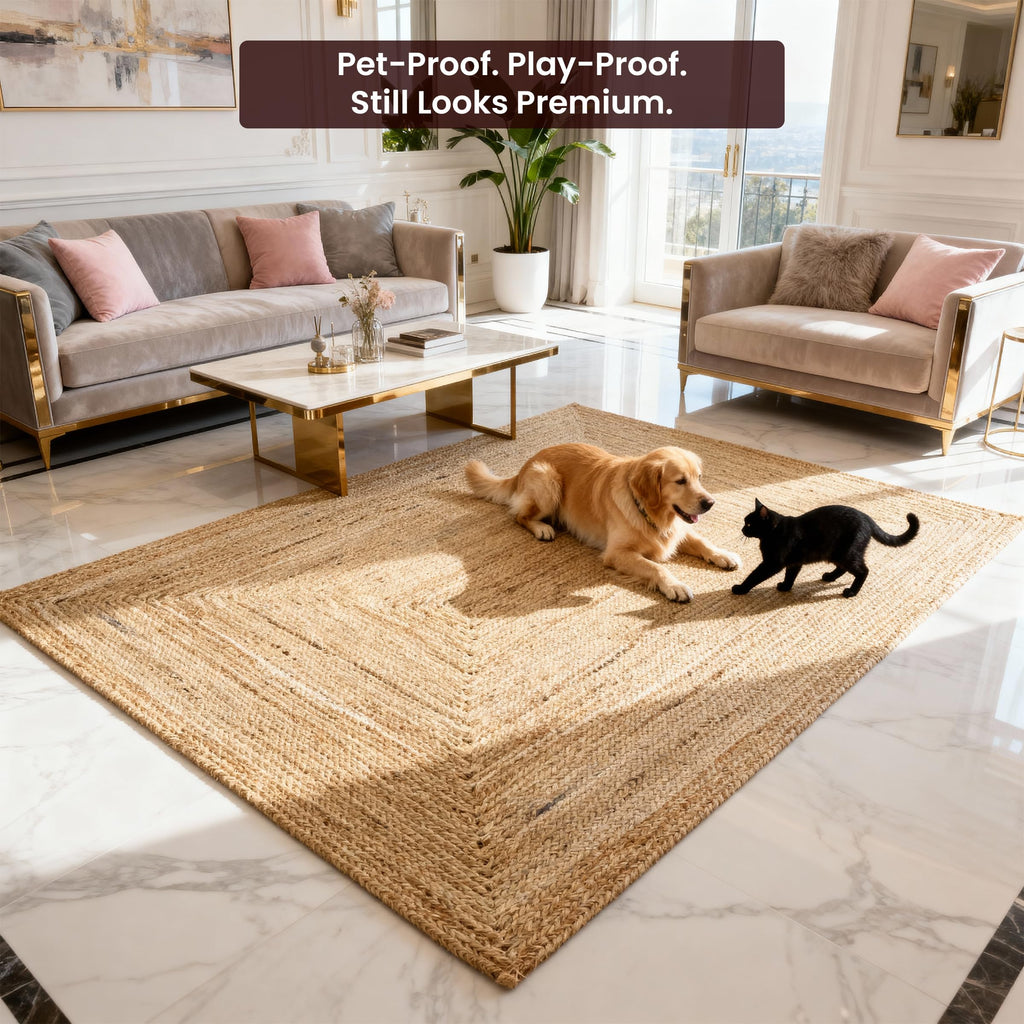 Rectangle Braided Jute Area Rug, Natural Fiber
