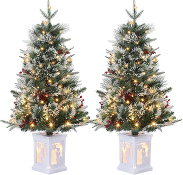 2Set 3FT Prelit Christmas Tree, Artificial Tree with Lighting Base