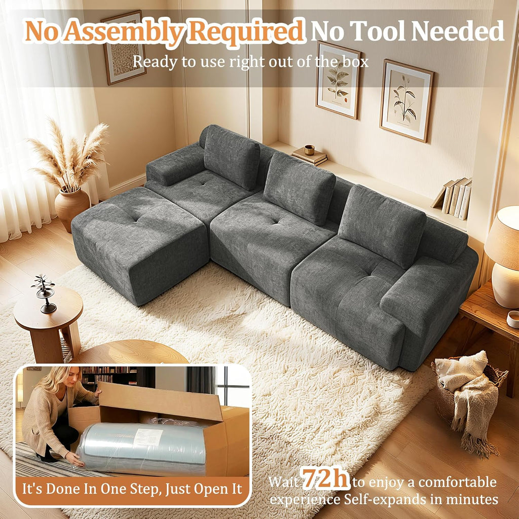 122" L-Shaped Oversized Boneless Couch Modular Cloud Sectional Sofa |Soft Chenille| High Back| Extra Deep Seat| Zero