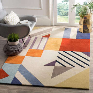 Fifth Avenue Collection Area Rug - 10' x 14', Ivory & Multi, Handmade Mid-Century Modern Abstract Wool, Ideal for