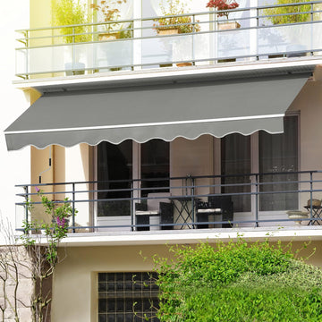 8'x7' Retractable Patio Awning Sun Shade Cover, Outdoor Shelter for Deck with Manual Crank, 78in Projection, Grey