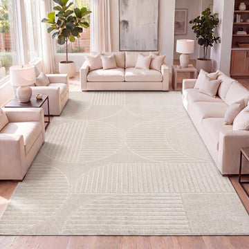 Nordby High-Low Arch Striped Ivory/Cream Indoor/Outdoor Area Rug, 8x10, Modern, Contemporary, Geometric, Bohemian
