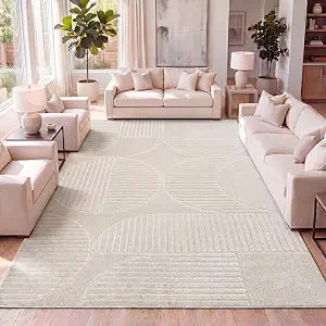Nordby High-Low Arch Striped Ivory/Cream Indoor/Outdoor Area Rug, 8x10, Modern, Contemporary, Geometric, Bohemian