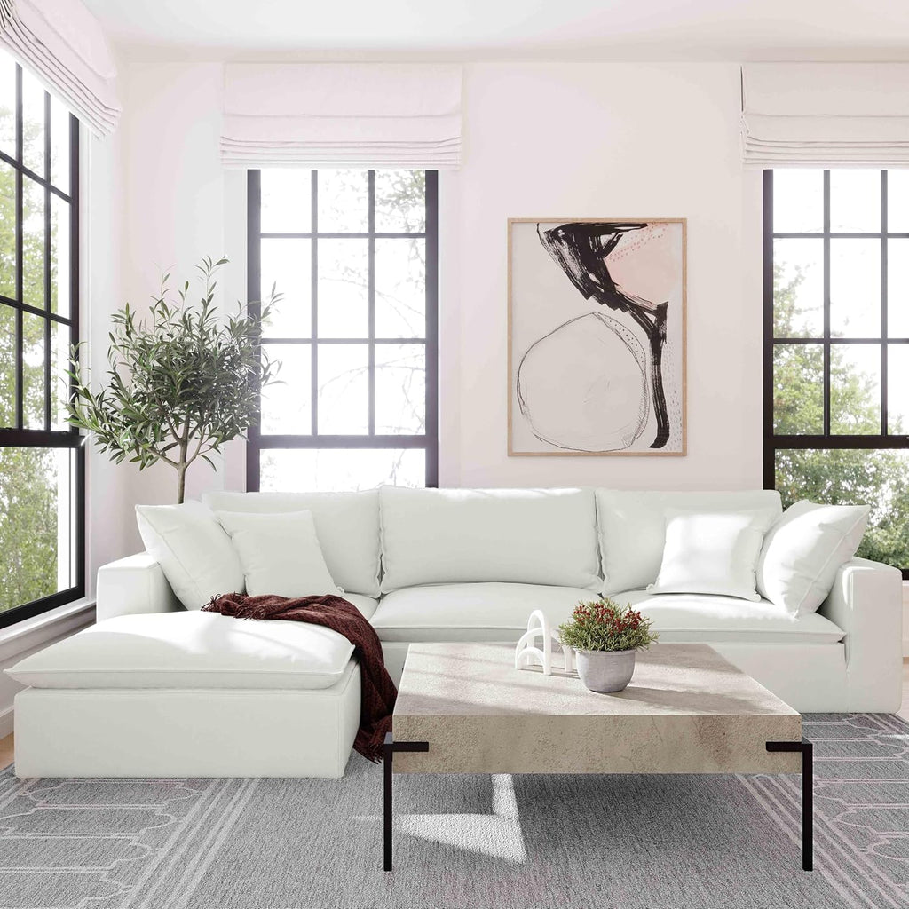 Cali Pearl Modular White Upholstered 4 Piece Sectional