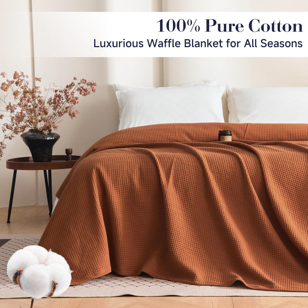 100% Cotton Waffle Weave Throw Blanket 40"x50", Soft Lightweight Breathable Cozy Washed, Layer Blanket, Farmhouse