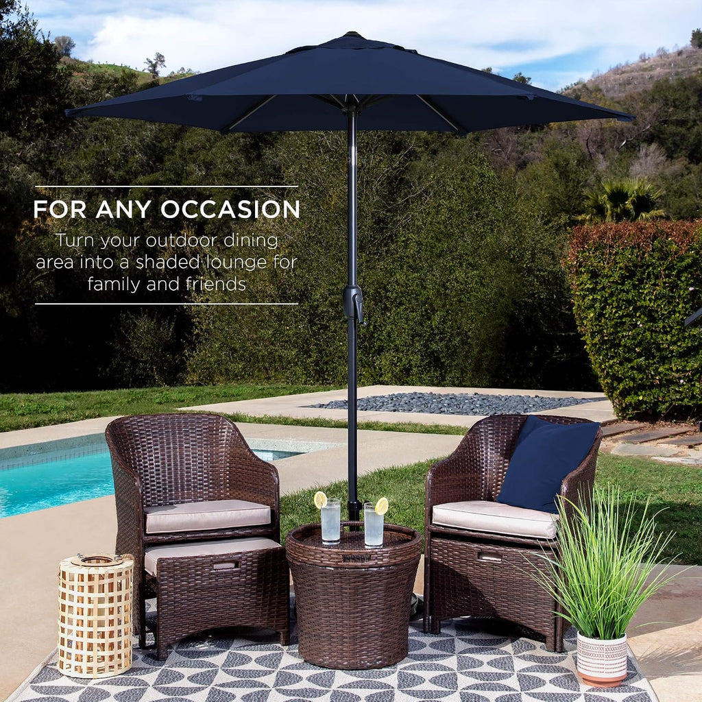 7.5ft Heavy-Duty Round Outdoor Market Table Patio Umbrella w/Steel Pole, Push Button Tilt, Easy Crank Lift - Navy Blue