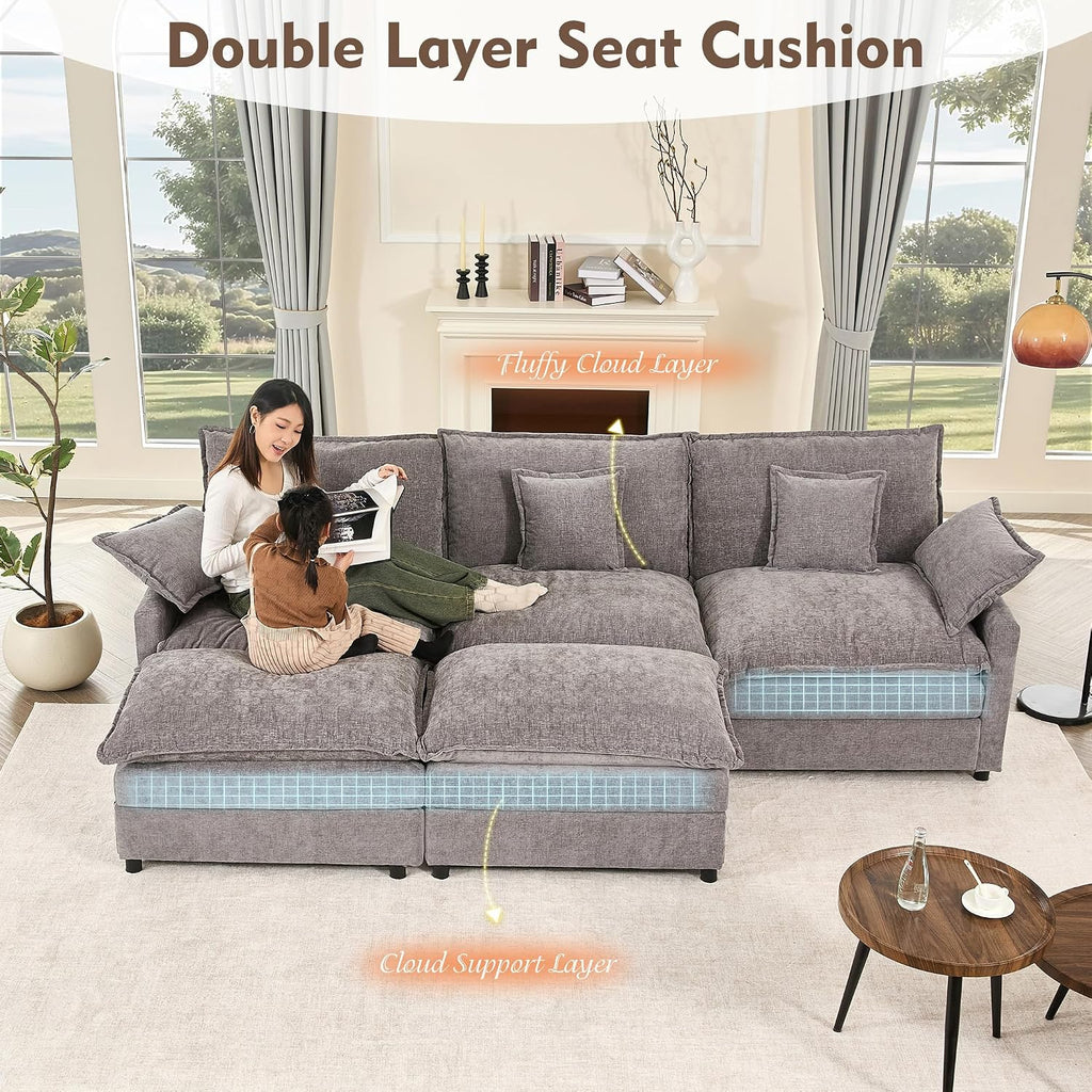 108" U-Shaped Modular Cloud Couch, Deep Seat, Chenille Slate | Cloud Comfort, Couches , Removable & Machine-Washable