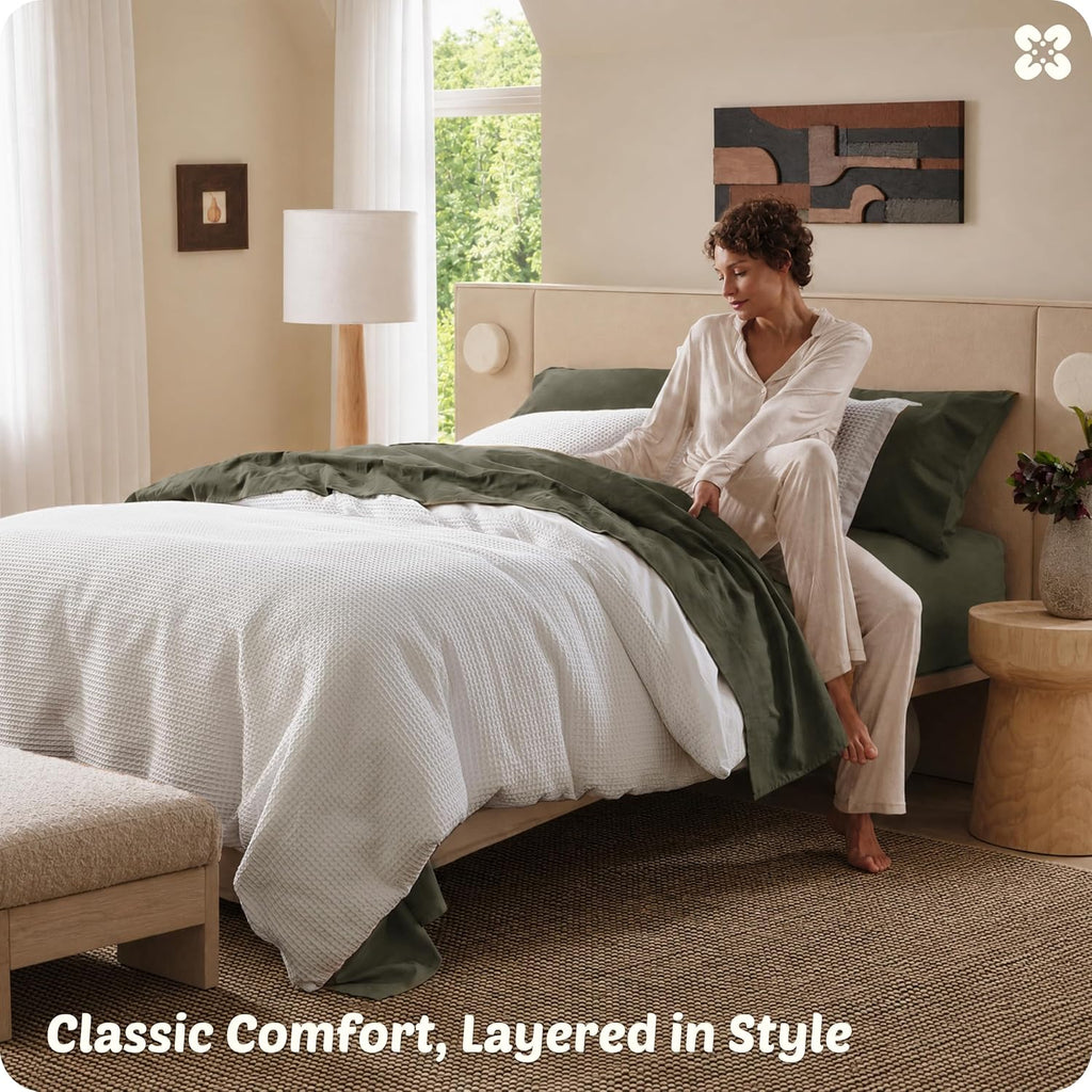 Cotton Duvet Cover - 100% Cotton Waffle Weave Coconut White Duvet Cover, PureWoven Breathable Bedding Set
