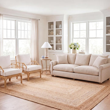 Natural Fiber Area Rug - 9' x 12', Natural & Ivory, Handmade Farmhouse Boho Coastal Rustic Jute