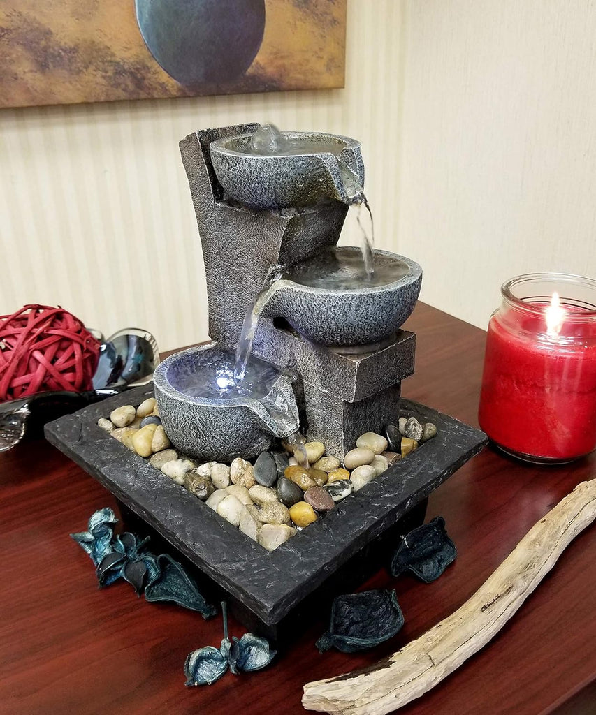 Manufacturing, Inc. Aura Meditation Fountain with 3 Tiered LED Waterfall, Pack of 1, 03801