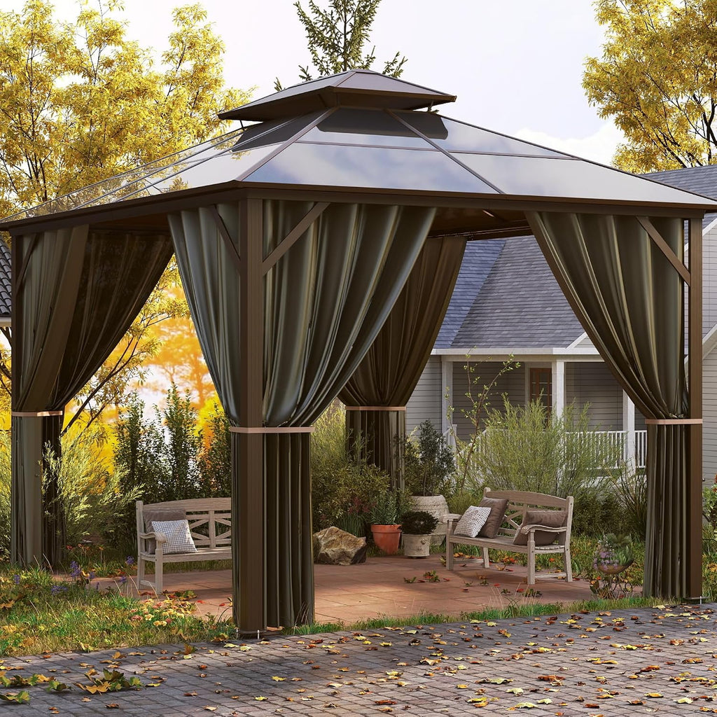 Hardtop Gazebo 10'x12' with Double Polycarbonate Roof Canopy