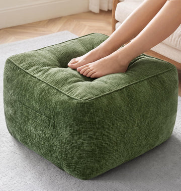 Pouf Ottoman Foot Rest Chenille Square large ottoman, Green